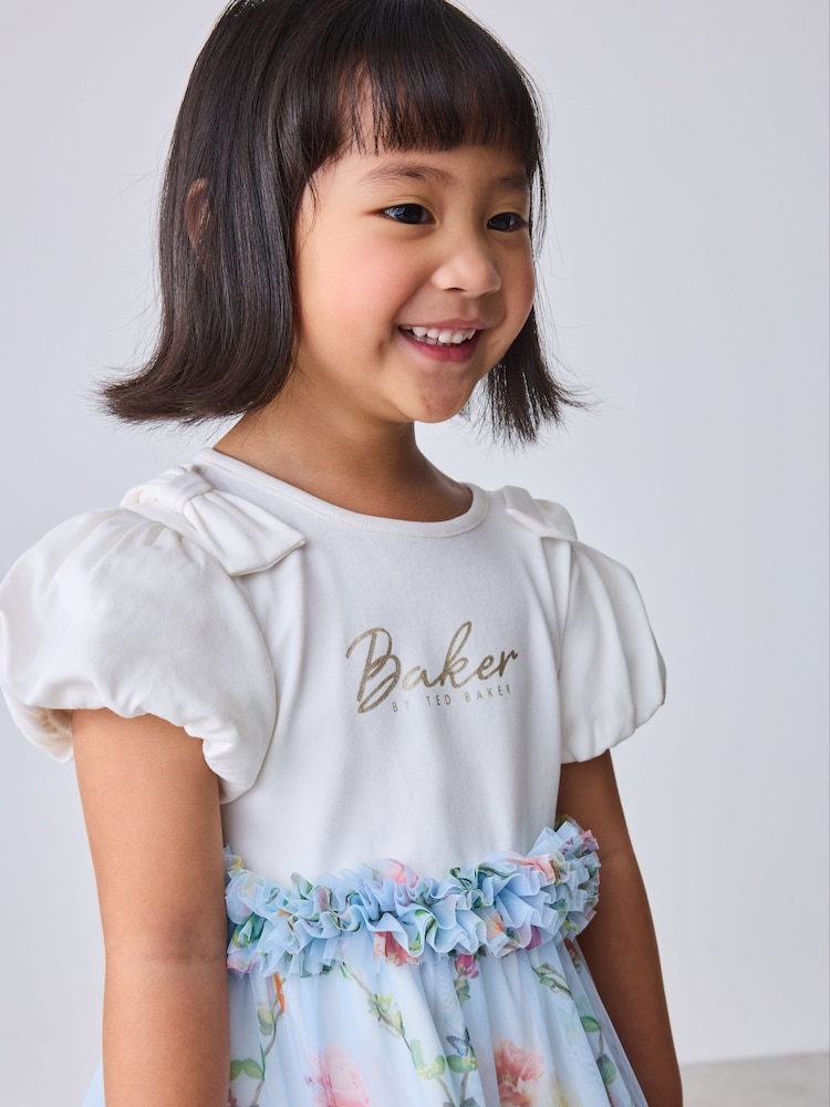 Albastru - Baker by Ted Baker Floral Ruffle Mesh Mockable Blue Dress - Imaginea 7 din 7