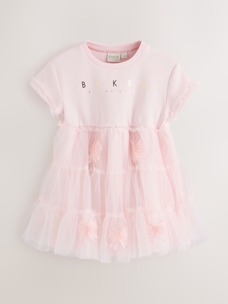 Baker by Ted Baker Pink Mesh 3D Bow Skirted Mockable Dress - Image 1 of 7