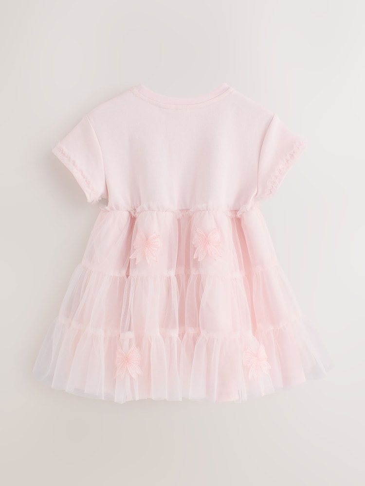 Baker by Ted Baker Pink Mesh 3D Bow Skirted Mockable Dress - Image 2 of 7