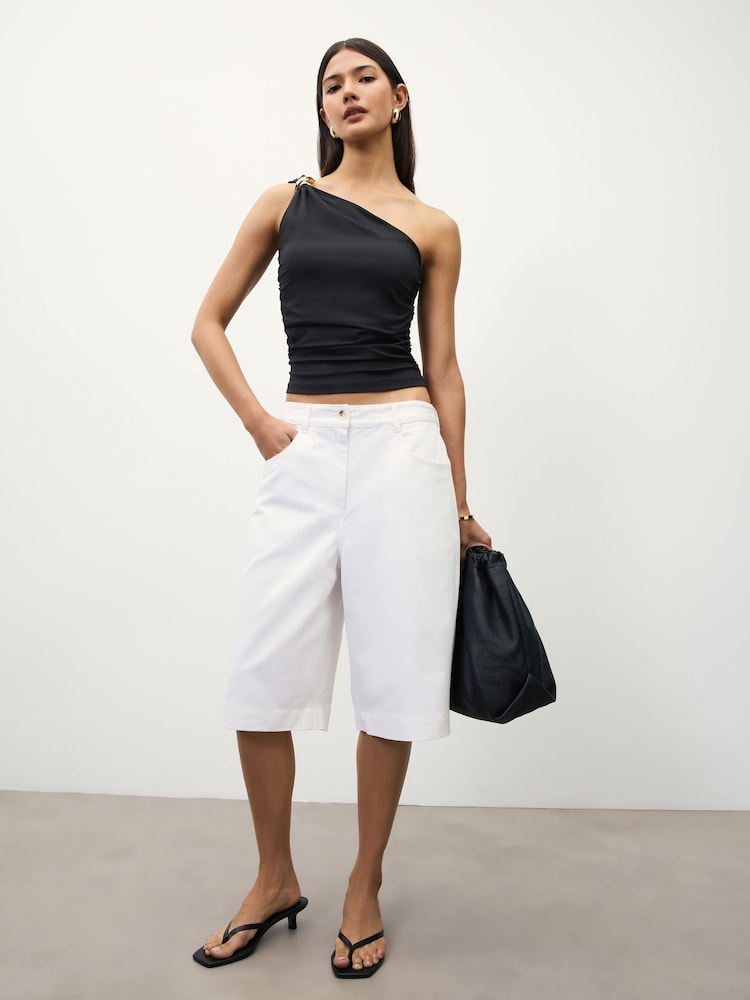 Black Soft Touch One Shoulder Hadware Top - Image 2 of 10 Black Soft Touch One Shoulder Hadware Top - Image 2 of 10