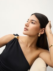 Black Soft Touch One Shoulder Hadware Top - Image 4 of 10