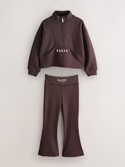 Baker by Ted Baker 2 Piece Chocolate Zip Neck Sweat & Flare Set - Image 1 of 8