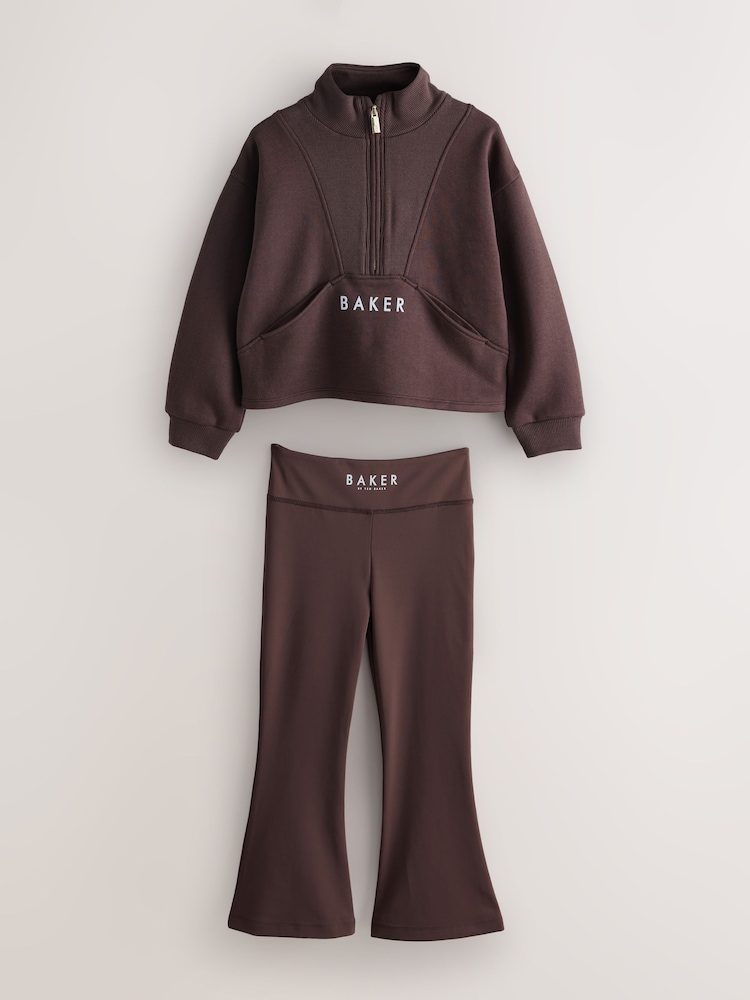 Baker by Ted Baker 2 Piece Chocolate Zip Neck Sweat & Flare Set - Image 1 of 8 Baker by Ted Baker 2 Piece Chocolate Zip Neck Sweat & Flare Set - Image 1 of 8