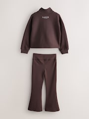 Baker by Ted Baker 2 Piece Chocolate Zip Neck Sweat & Flare Set - Image 2 of 8