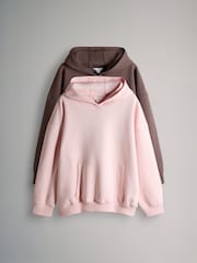 The Set 2 Pack Relaxed Hoodie Chocolate Brown/Pink - Image 1 of 5
