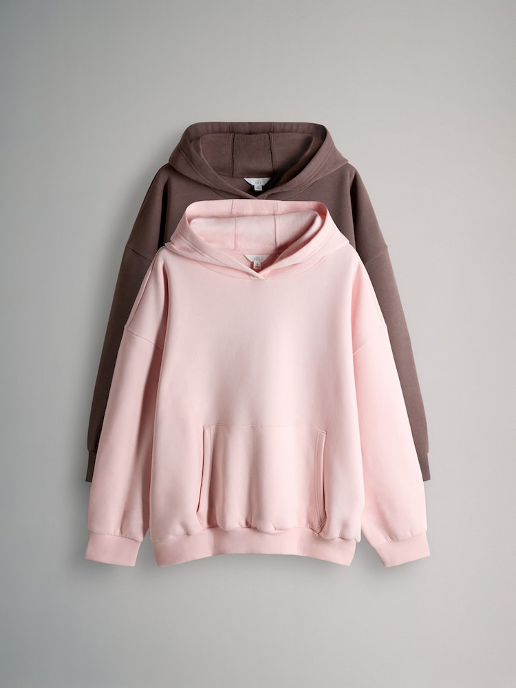 The Set 2 Pack Relaxed Hoodie Chocolate Brown/Pink - Image 1 of 5