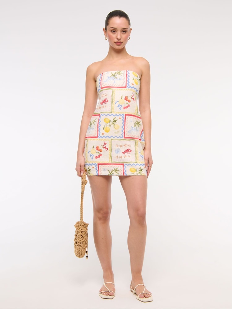 Abercrombie & Fitch Grey Strapless Linen Mini Dress - Image 1 of 5