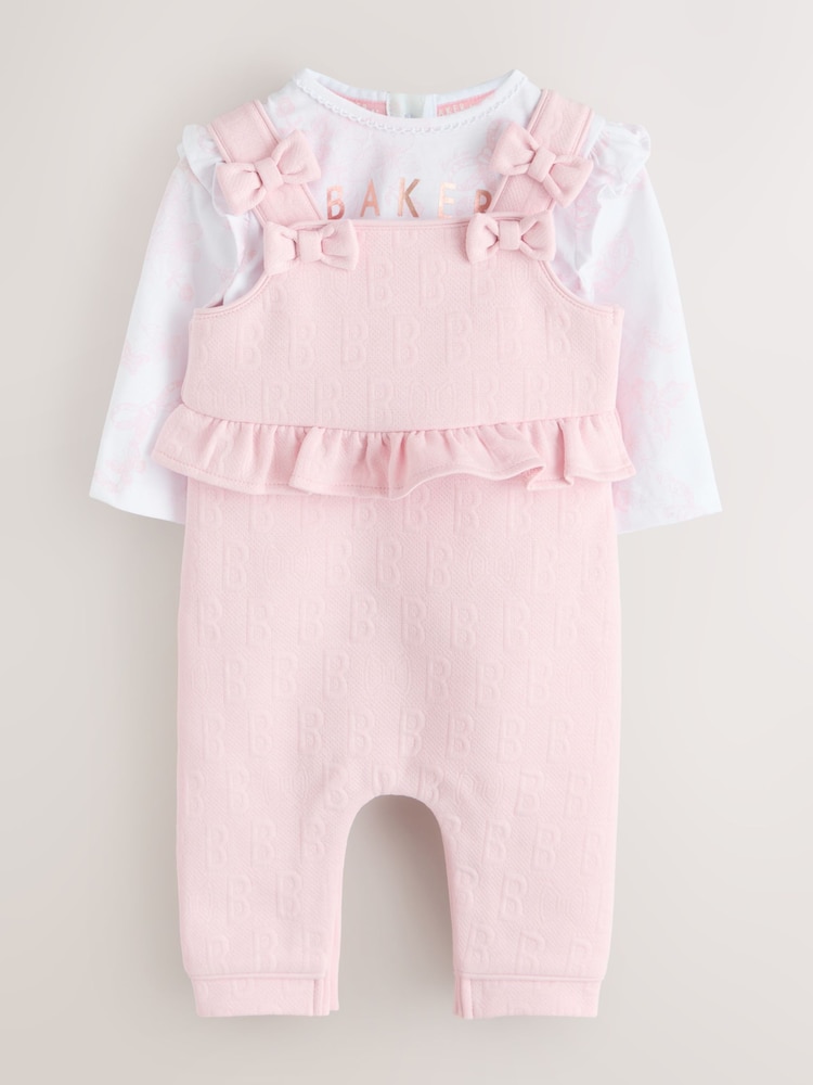 Baker by Ted Baker 2 Piece Jacquard Bow Dungaree & T-Shirt Set - Image 1 of 6