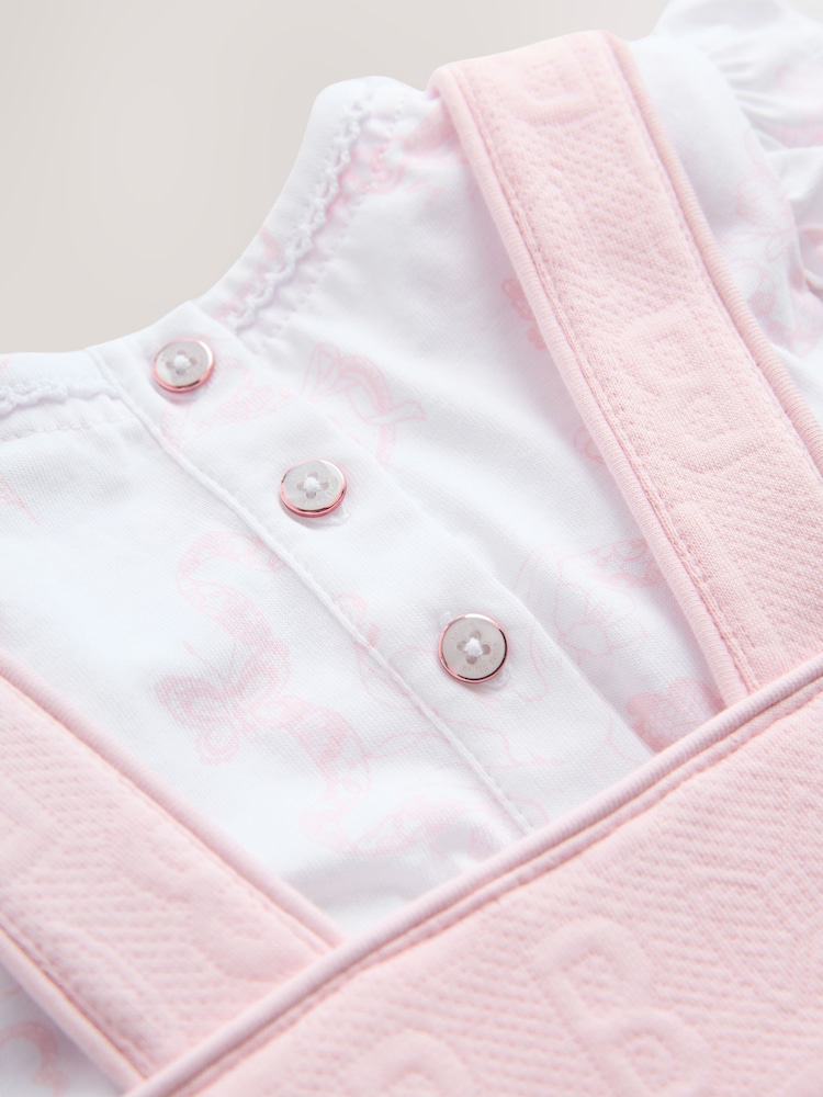 Baker by Ted Baker 2 Piece Jacquard Bow Dungaree & T-Shirt Set - Image 6 of 6