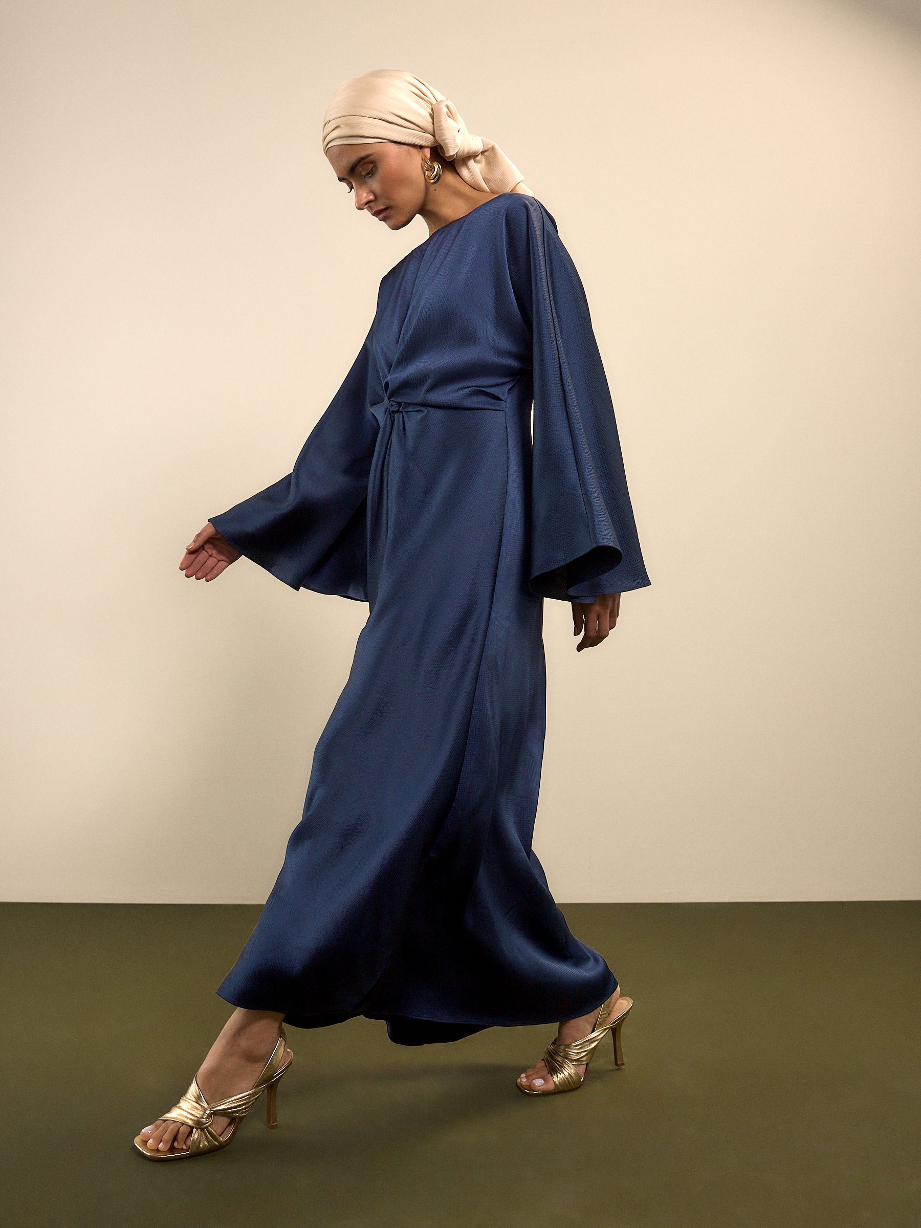 Buy Navy Blue Twist Front Long Sleeve Satin Maxi Dress from Next