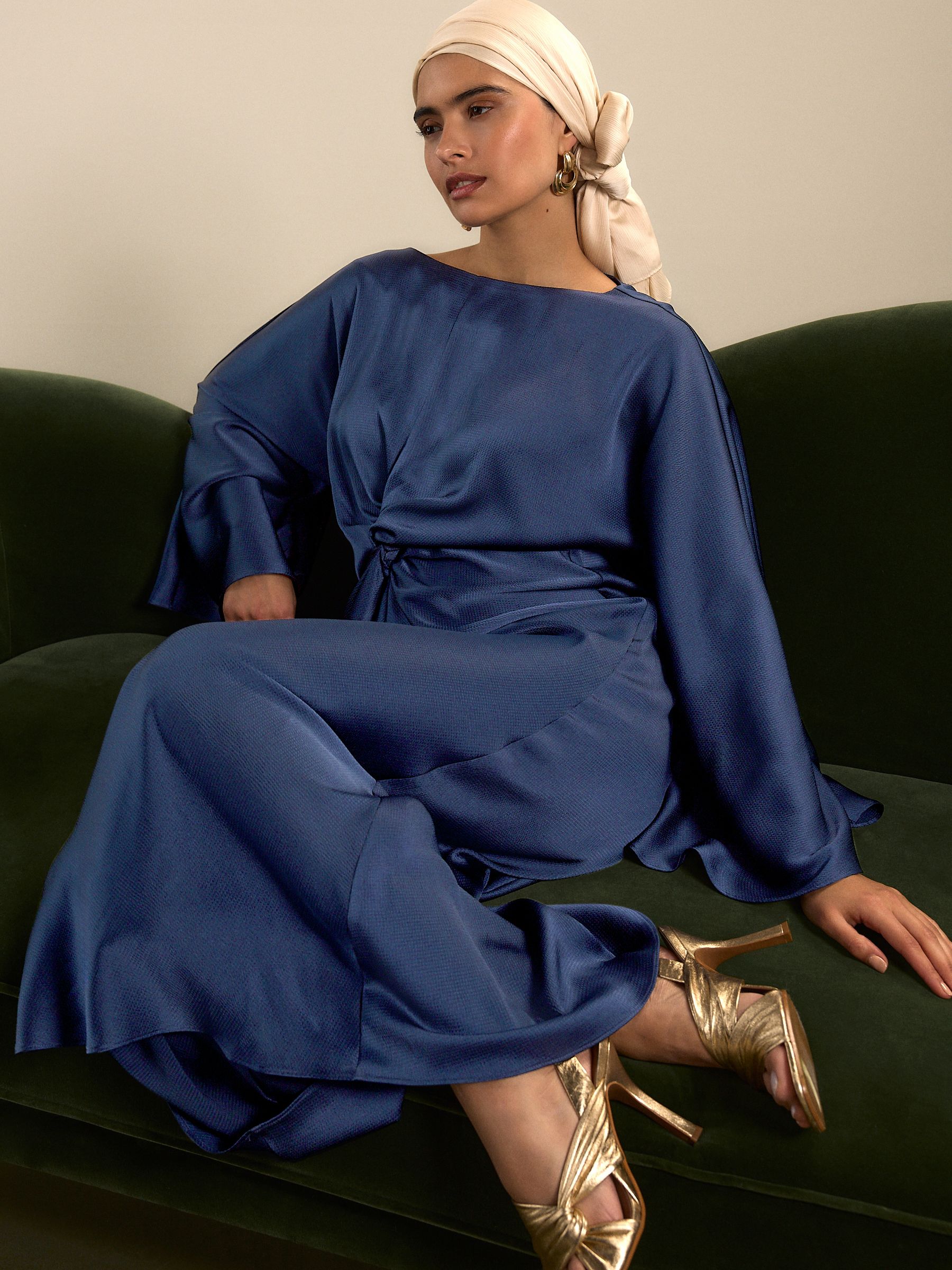 Buy Navy Blue Twist Front Long Sleeve Satin Maxi Dress from Next