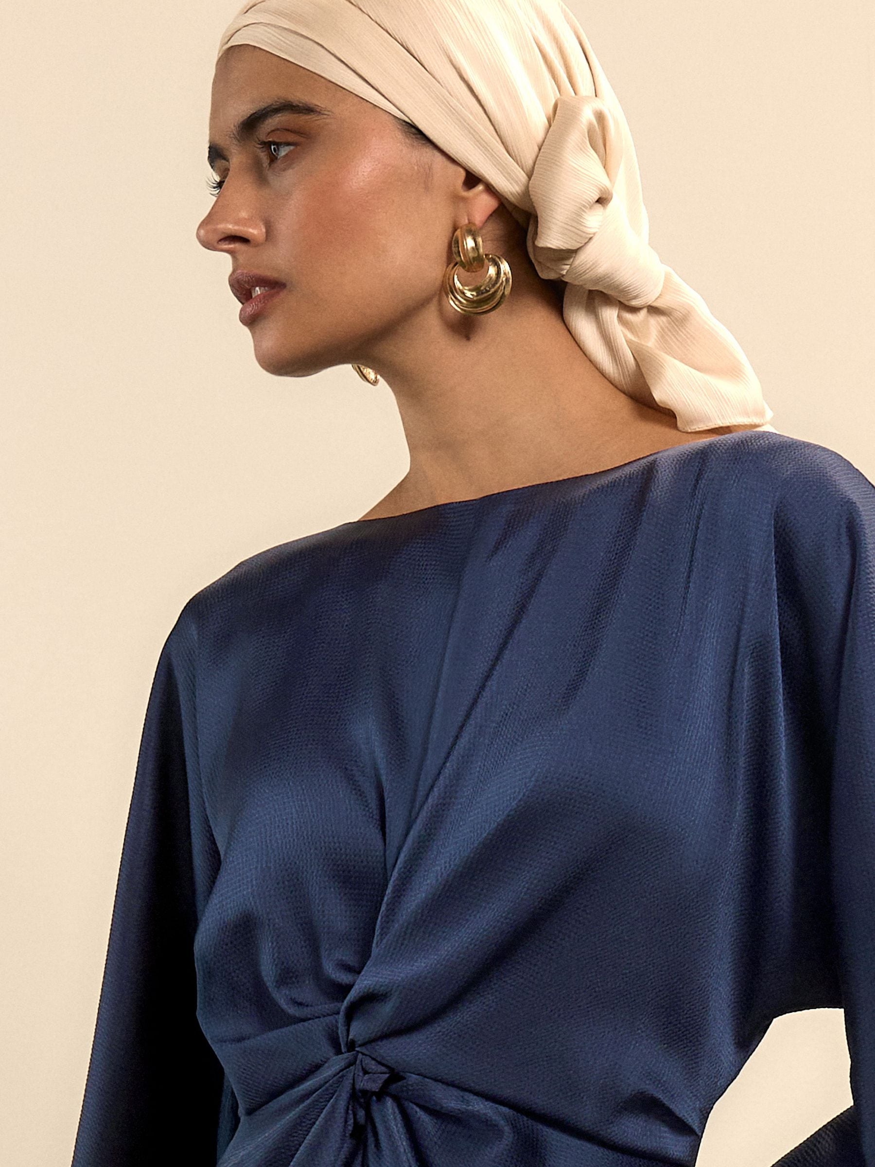 Buy Navy Blue Twist Front Long Sleeve Satin Maxi Dress from Next