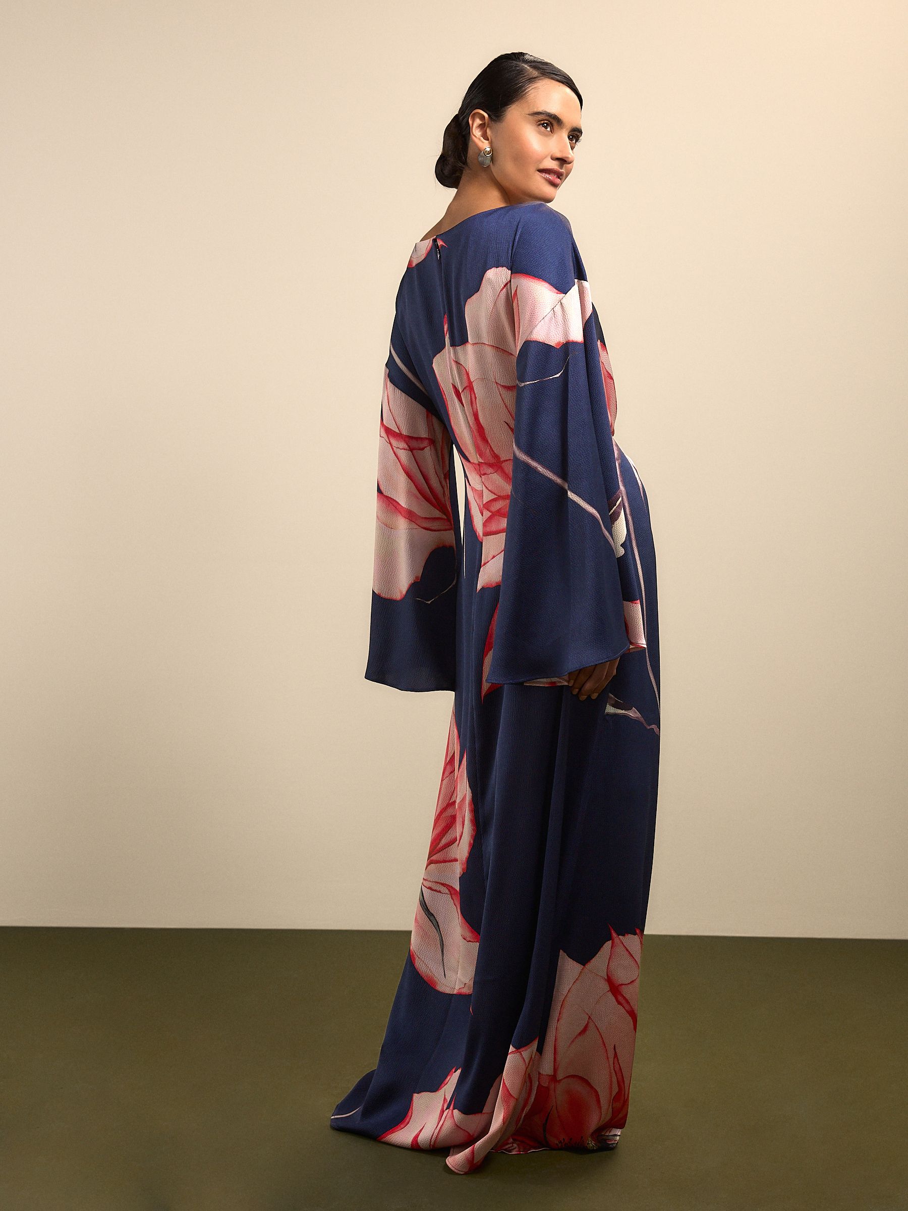 Buy Navy Blue Floral Twist Front Long Sleeve Satin Maxi Dress from Next ...