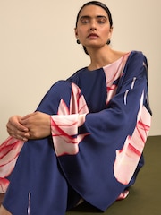 Navy Floral Twist Front Long Sleeve Satin Maxi Dress - Image 4 of 8