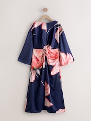 Navy Floral Twist Front Long Sleeve Satin Maxi Dress - Image 6 of 8