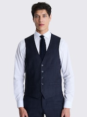 MOSS Blue Tailored Fit Check Performance Waistcoat - Image 1 of 3