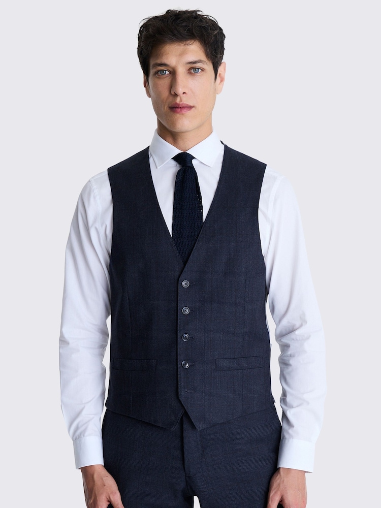 MOSS Blue Tailored Fit Check Performance Waistcoat - Image 1 of 3
