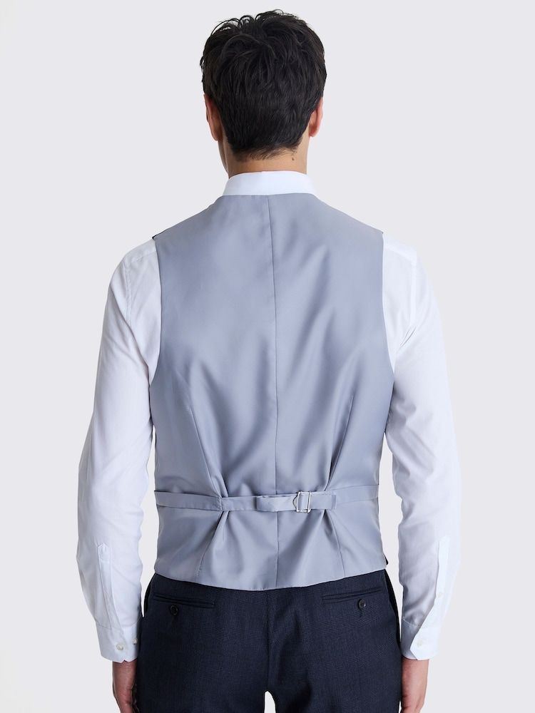 MOSS Blue Tailored Fit Check Performance Waistcoat - Image 2 of 3 MOSS Blue Tailored Fit Check Performance Waistcoat - Image 2 of 3