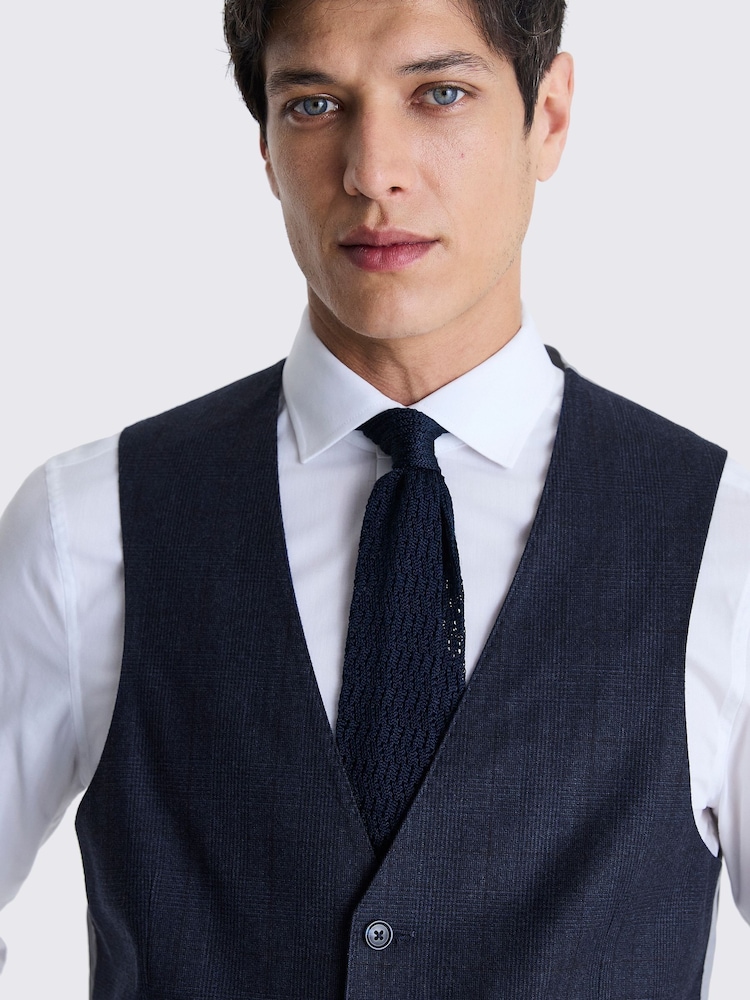 MOSS Blue Tailored Fit Check Performance Waistcoat - Image 3 of 3