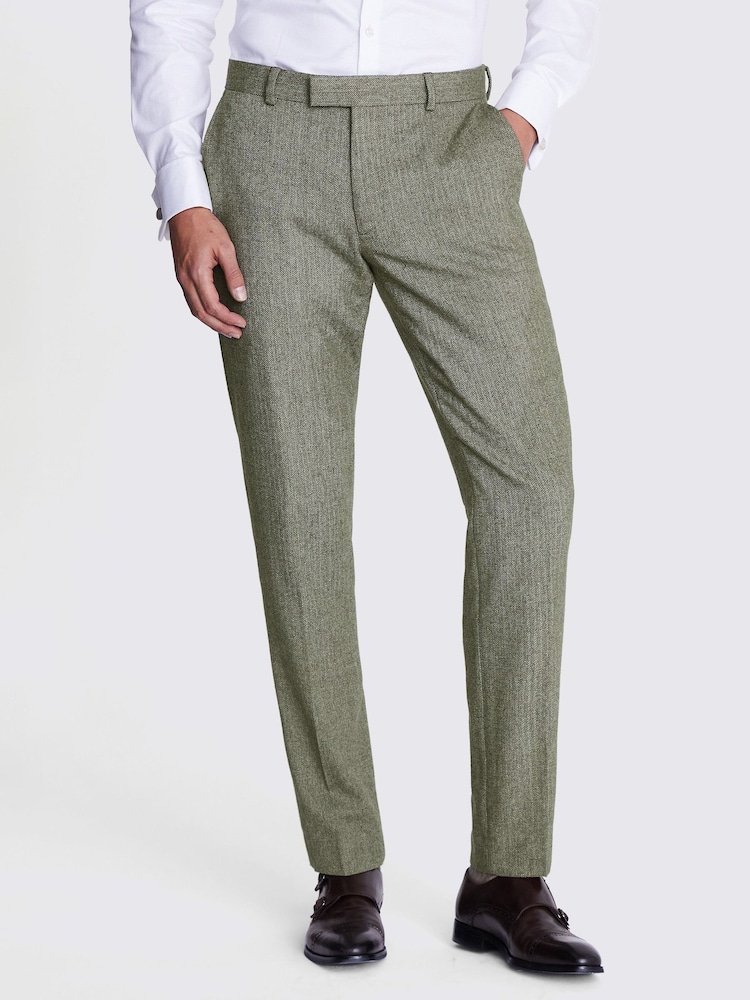MOSS Green Slim Fit Sage Herringbone Trousers - Image 1 of 3