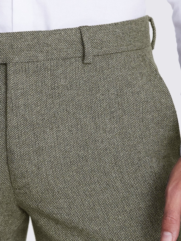 MOSS Green Slim Fit Sage Herringbone Trousers - Image 3 of 3