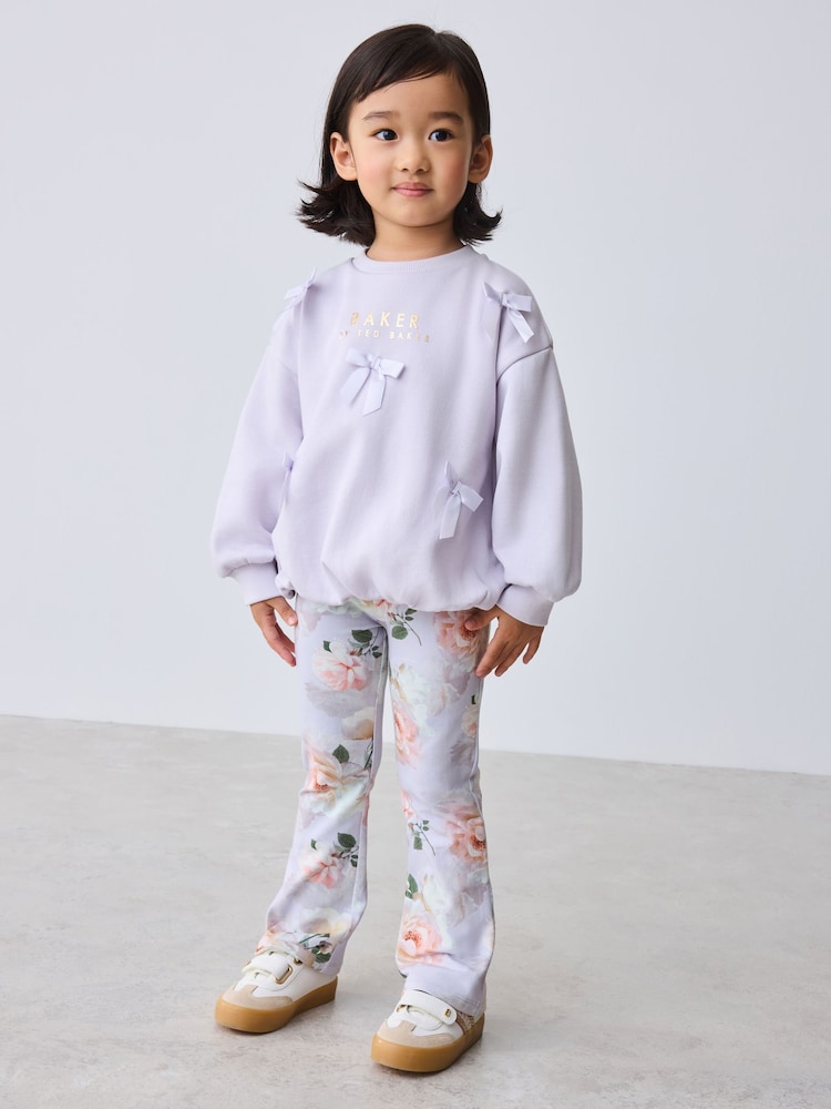 Baker by Ted Baker 2 Piece Satin Bow Bubble Hem Sweat Top & Flare Leggings Set - Image 1 of 14 Baker by Ted Baker 2 Piece Satin Bow Bubble Hem Sweat Top & Flare Leggings Set - Image 1 of 14