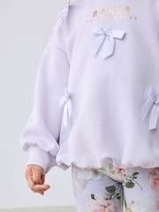 Baker by Ted Baker 2 Piece Satin Bow Bubble Hem Sweat Top & Flare Leggings Set - Image 5 of 14