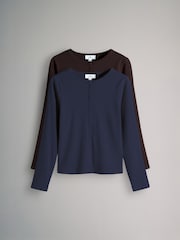 The Set 2 Pack Soft Touch Ribbed Long Sleeve Cardigan Chocolate Brown/Navy - Image 1 of 5