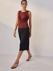 Cherry Red Sleevless Ruched Drape Front Top - Image 2 of 5