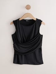 Black Sleevless Ruched Drape Front Top - Image 5 of 7