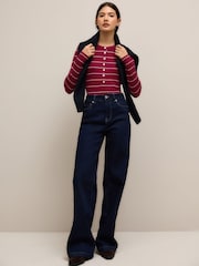 Red/Ecru Stripe Long Sleeve Button Henley Top - Image 2 of 9