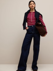 Red/Ecru Stripe Long Sleeve Button Henley Top - Image 3 of 9