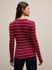 Red/Ecru Stripe Long Sleeve Button Henley Top - Image 5 of 9