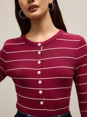 Red/Ecru Stripe Long Sleeve Button Henley Top - Image 6 of 9
