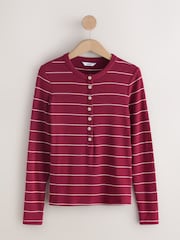 Red/Ecru Stripe Long Sleeve Button Henley Top - Image 7 of 9