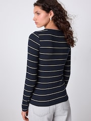 Ecru/Navy Stripe Long Sleeve Button Henley Top - Image 4 of 5