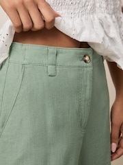 Sage Green Smart Front Linen Blend Wide Leg Trousers - Image 4 of 8