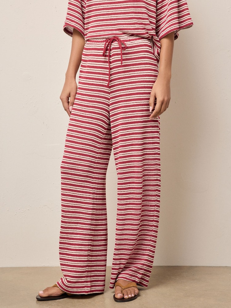 Rouge/écru à rayures - Pantalons Jambe large aspect maille - Image 2 sur 8