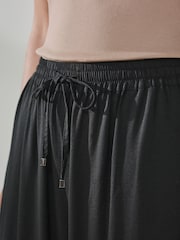 Black Pull On Wide Leg Trousers With Linen - Image 3 of 6