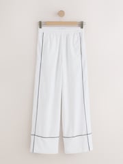 White Linen Rich Wide Leg Trousers With Piping - Image 5 of 7