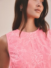 Pink/White Gingham Top With Embroidery - Image 5 of 9