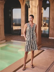 Brown/Navy Blue Stripe Linen Blend Waistcoat - Image 2 of 9