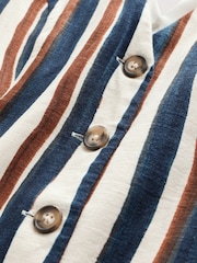 Brown/Navy Blue Stripe Linen Blend Waistcoat - Image 8 of 9