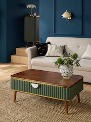 Clarke and Clarke Ribbed Green Mango Wood Calisto Storage Coffee Table - Image 1 of 5