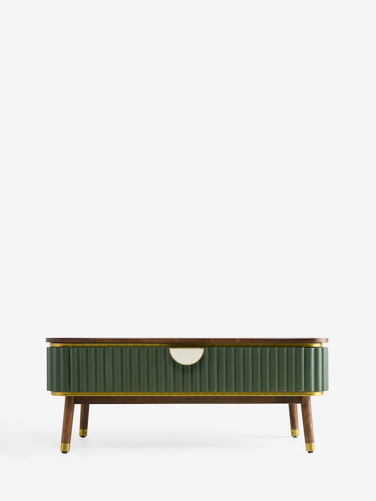 Clarke and Clarke Ribbed Green Mango Wood Calisto Storage Coffee Table - Image 2 of 5