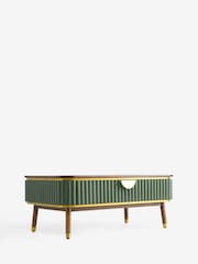 Clarke and Clarke Ribbed Green Mango Wood Calisto Storage Coffee Table - Image 3 of 5