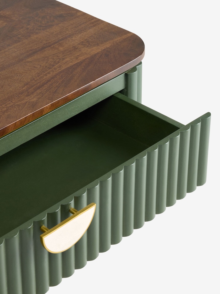 Clarke and Clarke Ribbed Green Mango Wood Calisto Storage Coffee Table - Image 5 of 5