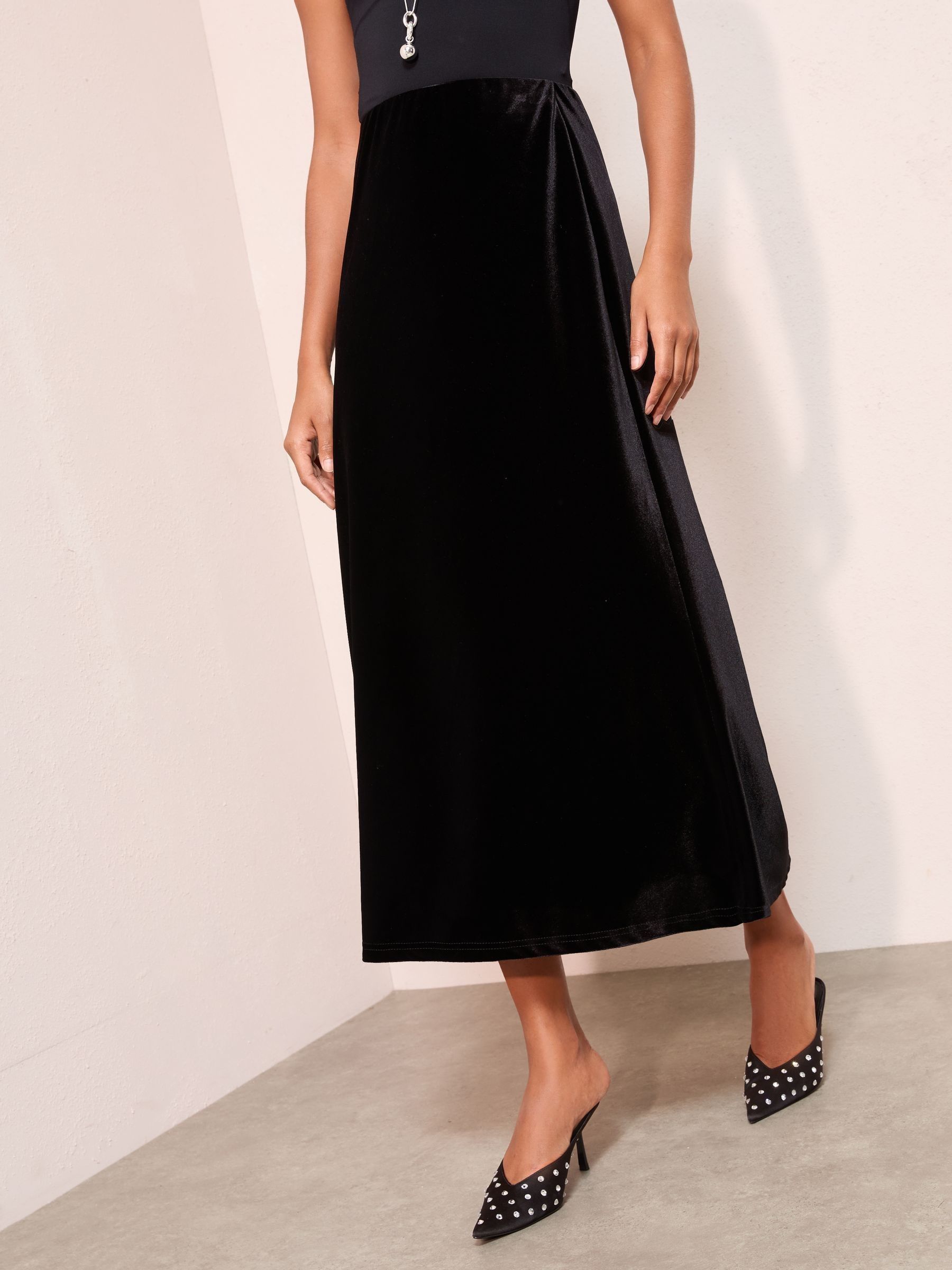 Buy Friends Like These Black Petite Velvet Maxi Skirt from Next Canada