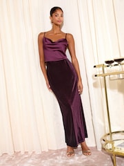 Friends Like These Burgundy Red Petite Velvet Maxi Skirt - Image 1 of 4