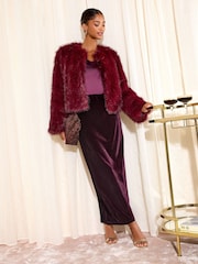 Friends Like These Burgundy Red Petite Velvet Maxi Skirt - Image 3 of 4